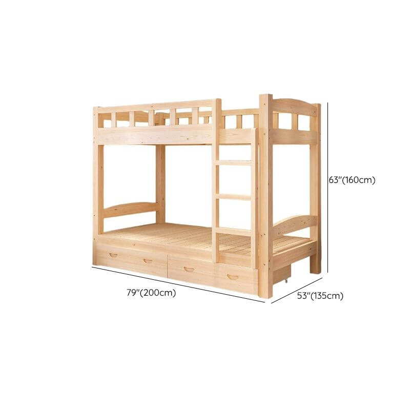Modern Wood Bunk Bed with Ladder and Storage for Kids Dimensions