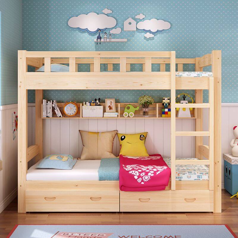 Modern Wood Bunk Bed with Ladder and Storage for Kids Main Product Image Main image