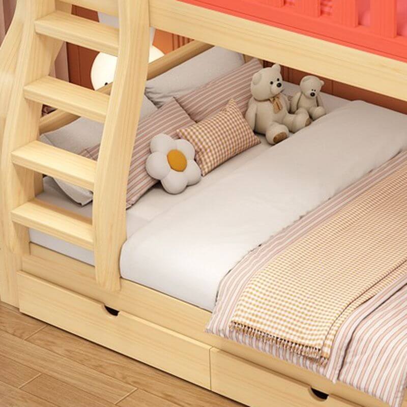 Modern Wood Bunk Bed with Ladder in Natural Finish