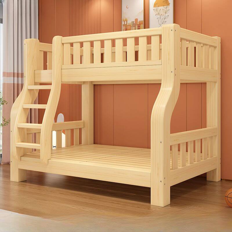 Modern Wood Bunk Bed with Ladder in Natural Finish