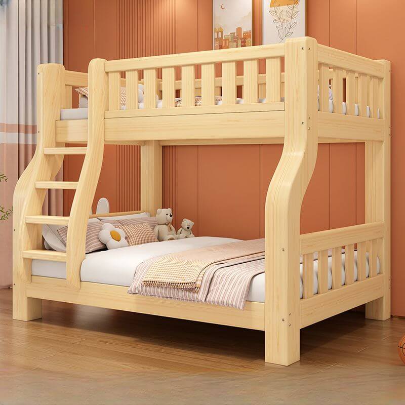 Modern Wood Bunk Bed with Ladder in Natural Finish