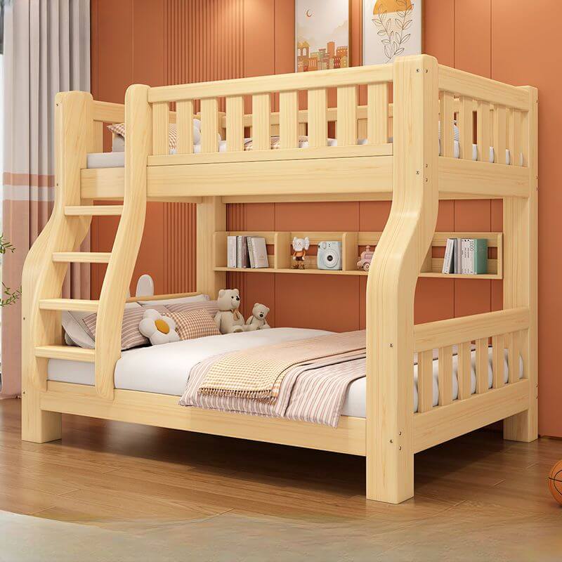 Modern Wood Bunk Bed with Ladder in Natural Finish