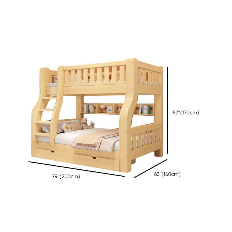 Modern Wood Bunk Bed with Ladder in Natural Finish Dimensions