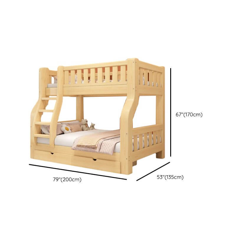 Modern Wood Bunk Bed with Ladder in Natural Finish Dimensions