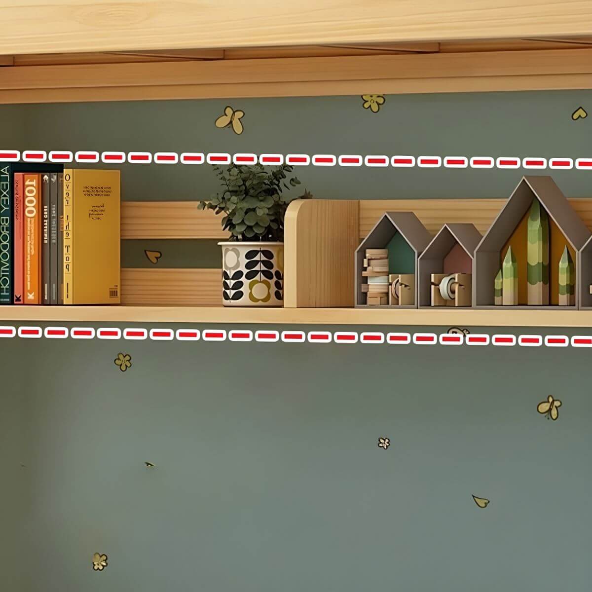 Modern Wood Bunk Bed with Ladder & Mattress, Natural Finish