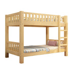 Modern Wood Bunk Bed with Ladder & Mattress, Natural Finish