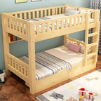Modern Wood Bunk Bed with Ladder & Mattress, Natural Finish