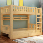 Modern Wood Bunk Bed with Ladder & Mattress, Natural Finish