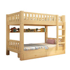 Modern Wood Bunk Bed with Ladder & Mattress, Natural Finish