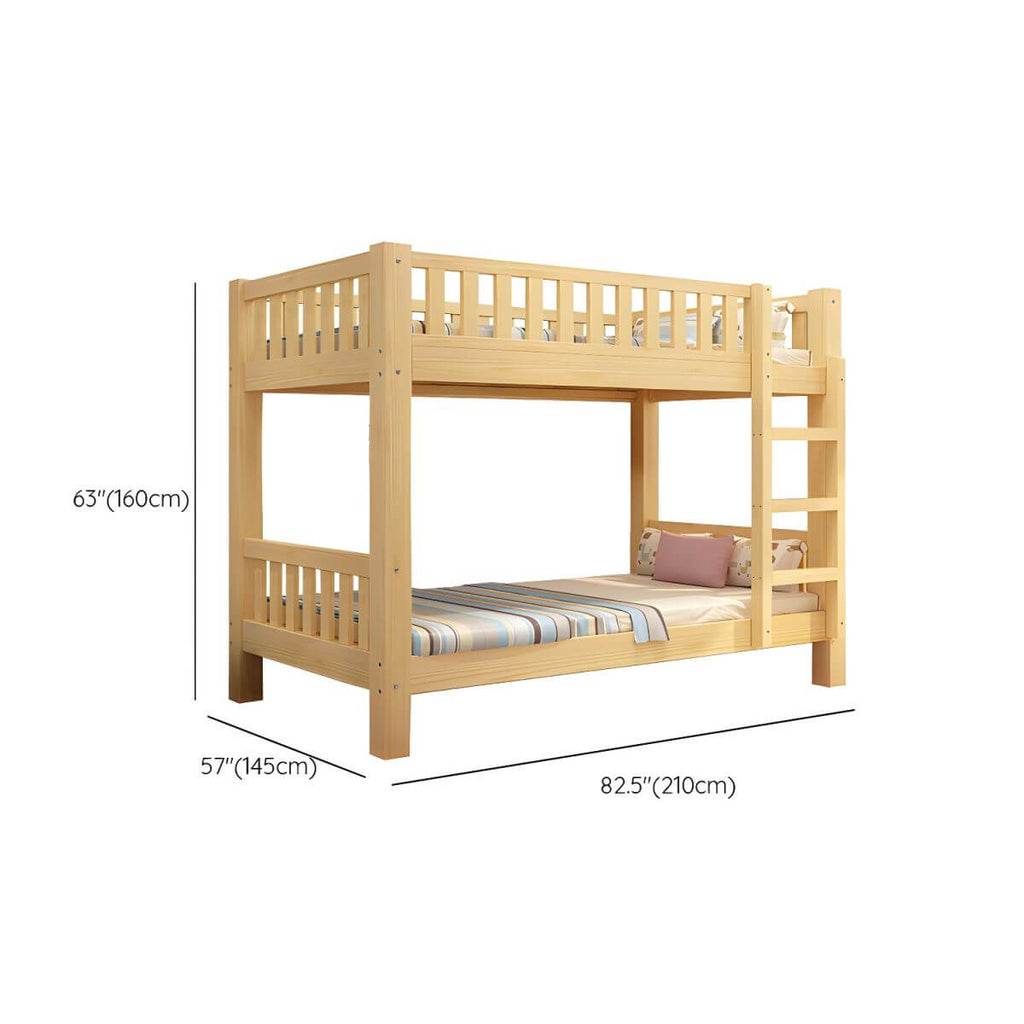 Modern Wood Bunk Bed with Ladder & Mattress, Natural Finish Dimensions