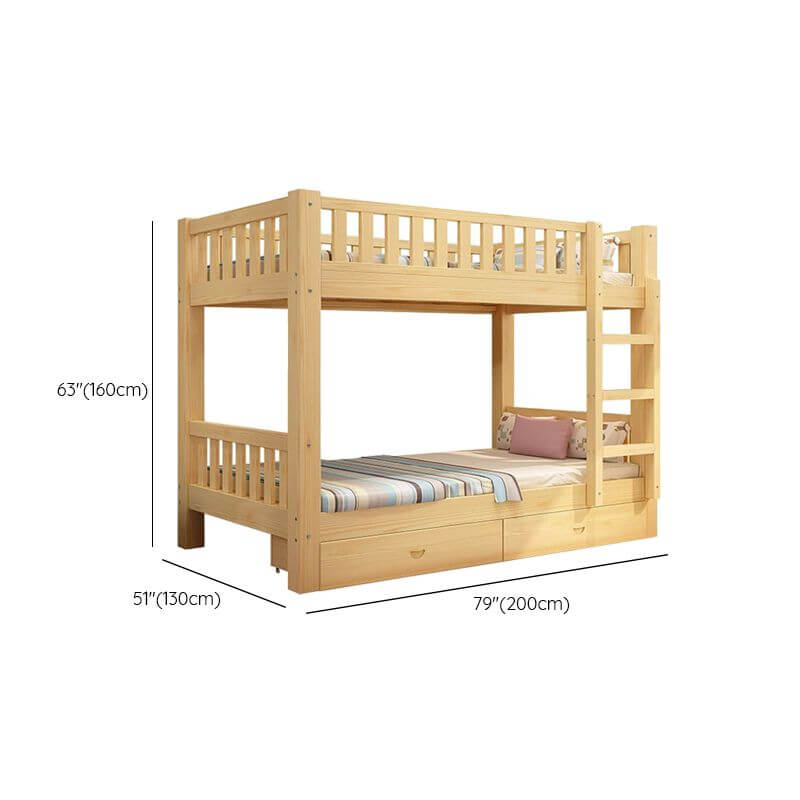 Modern Wood Bunk Bed with Ladder & Mattress, Natural Finish Dimensions