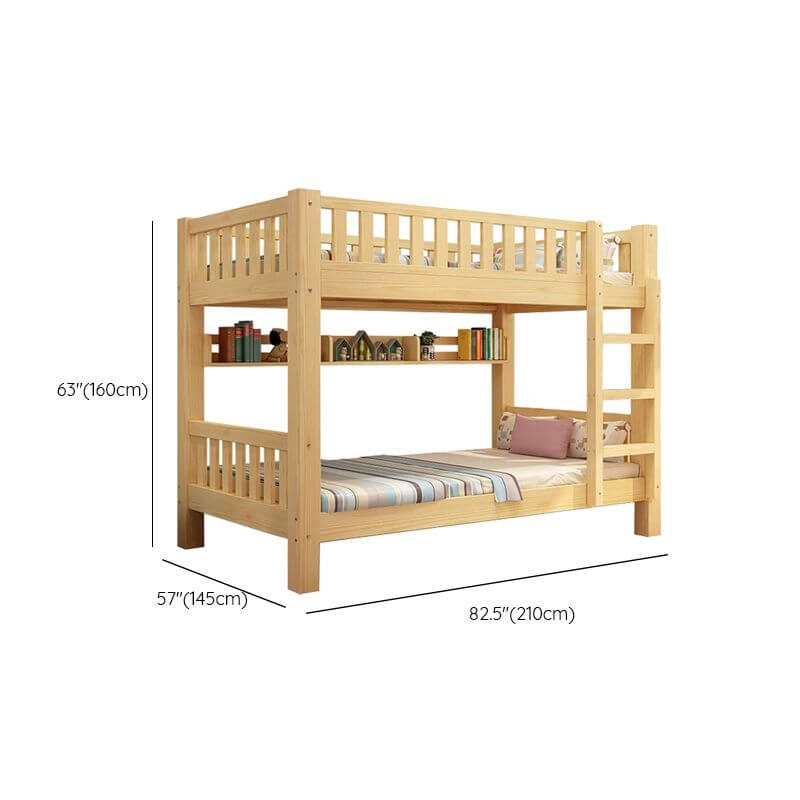 Modern Wood Bunk Bed with Ladder & Mattress, Natural Finish Dimensions