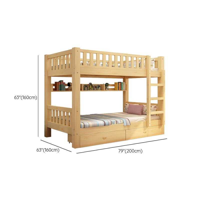 Modern Wood Bunk Bed with Ladder & Mattress, Natural Finish Dimensions