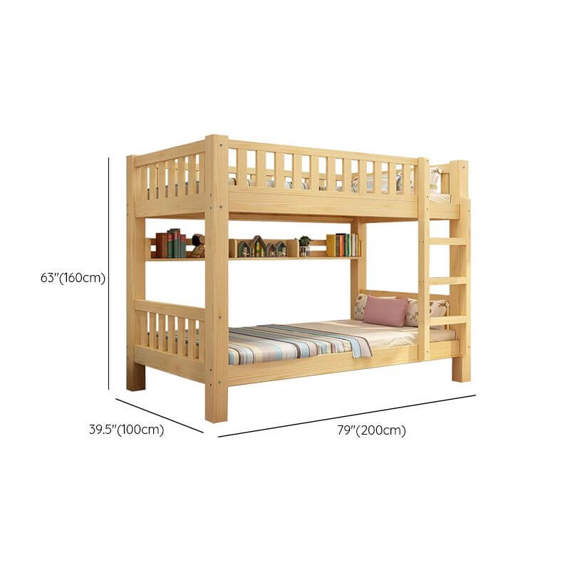 Modern Wood Bunk Bed with Ladder & Mattress, Natural Finish Dimensions