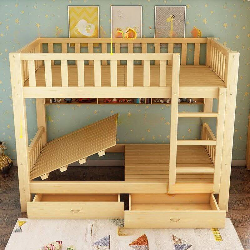 Modern Wood Bunk Bed with Storage Drawers, Natural Finish Secondary image