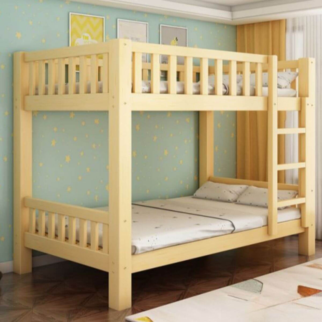 Modern Wood Bunk Bed with Storage Drawers, Natural Finish