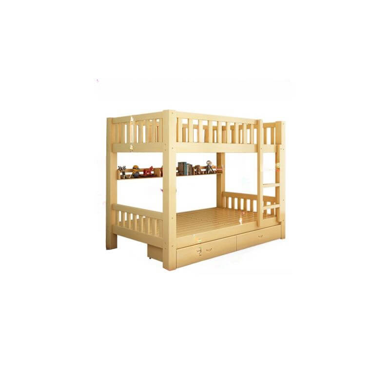 Modern Wood Bunk Bed with Storage Drawers, Natural Finish