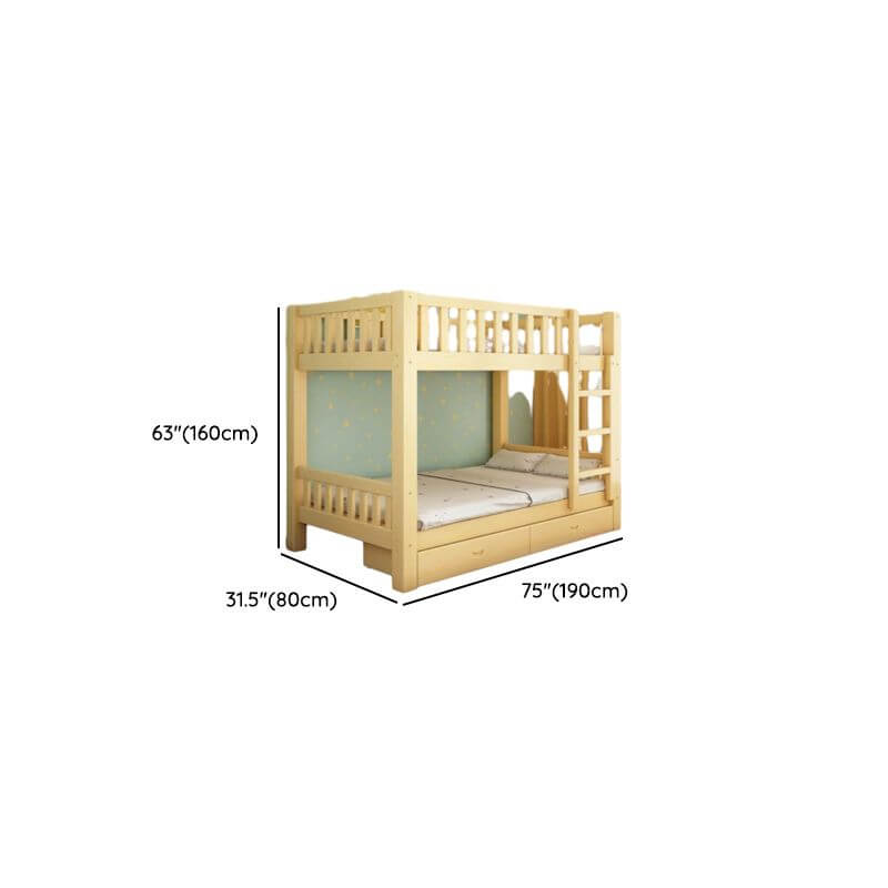 Modern Wood Bunk Bed with Storage Drawers, Natural Finish Dimensions