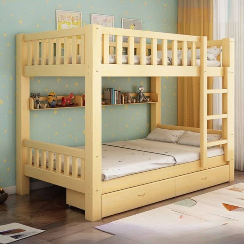 Modern Wood Bunk Bed with Storage Drawers, Natural Finish Main Product Image