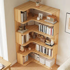 Modern Wood Corner Bookcase with 5-6 Shelves and Closed Back