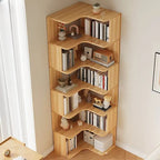 Modern Wood Corner Bookcase with 5-6 Shelves and Closed Back