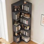 Modern Wood Corner Bookcase with 5-6 Shelves and Closed Back