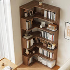 Modern Wood Corner Bookcase with 5-6 Shelves and Closed Back