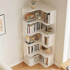 Modern Wood Corner Bookcase with 5-6 Shelves and Closed Back