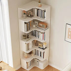 Modern Wood Corner Bookcase with 5-6 Shelves and Closed Back