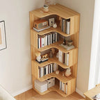 Modern Wood Corner Bookcase with 5-6 Shelves and Closed Back