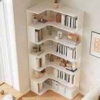 Modern Wood Corner Bookcase with 5-6 Shelves and Closed Back
