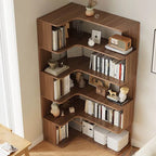 Modern Wood Corner Bookcase with 5-6 Shelves and Closed Back