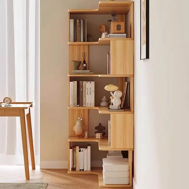 Modern Wood Corner Bookcase with 5-6 Shelves and Closed Back Main Product Image Imagen principal del producto