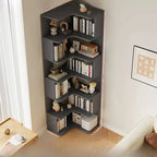 Modern Wood Corner Bookcase with Open Back & Adjustable Shelves