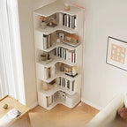 Modern Wood Corner Bookcase with Open Back & Adjustable Shelves