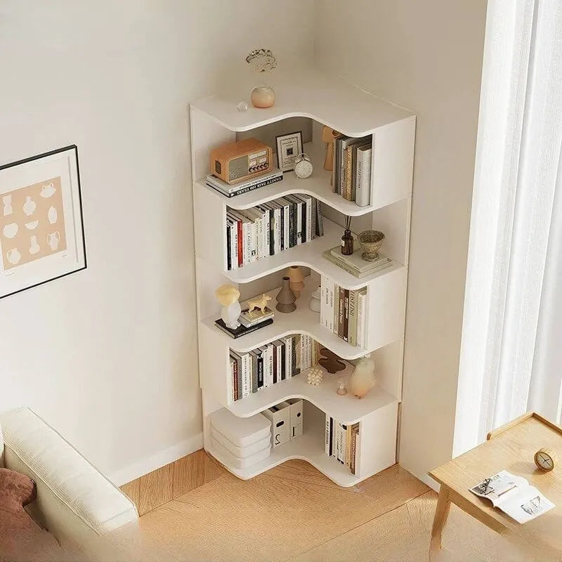 Modern Wood Corner Bookcase with Open Back & Adjustable Shelves