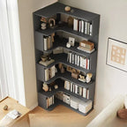 Modern Wood Corner Bookcase with Open Back & Adjustable Shelves