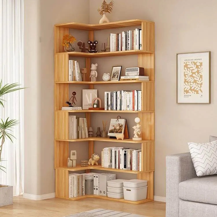Modern Wood Corner Bookcase with Open Back & Adjustable Shelves Imagen secundaria del producto