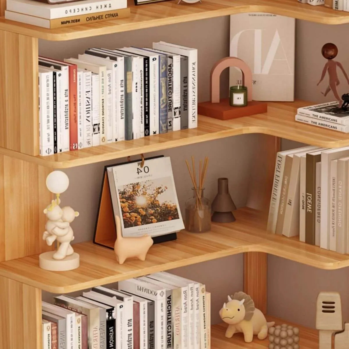 Modern Wood Corner Bookcase with Open Back & Adjustable Shelves