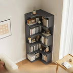 Modern Wood Corner Bookcase with Open Back & Adjustable Shelves