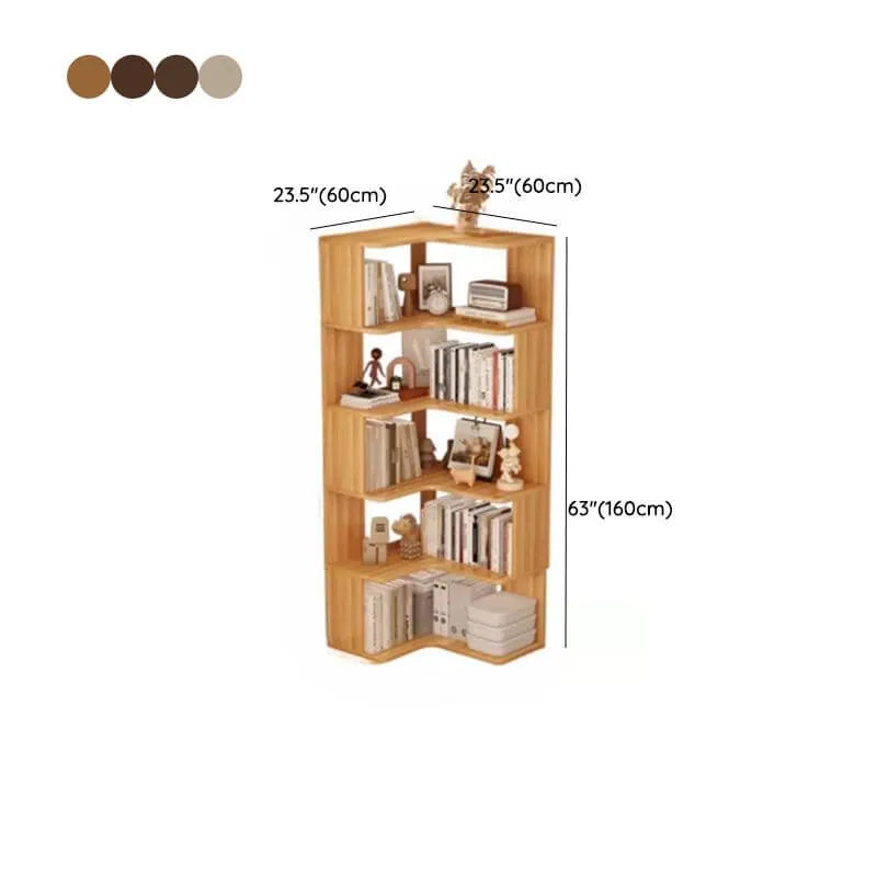 Modern Wood Corner Bookcase with Open Back & Adjustable Shelves Dimensions