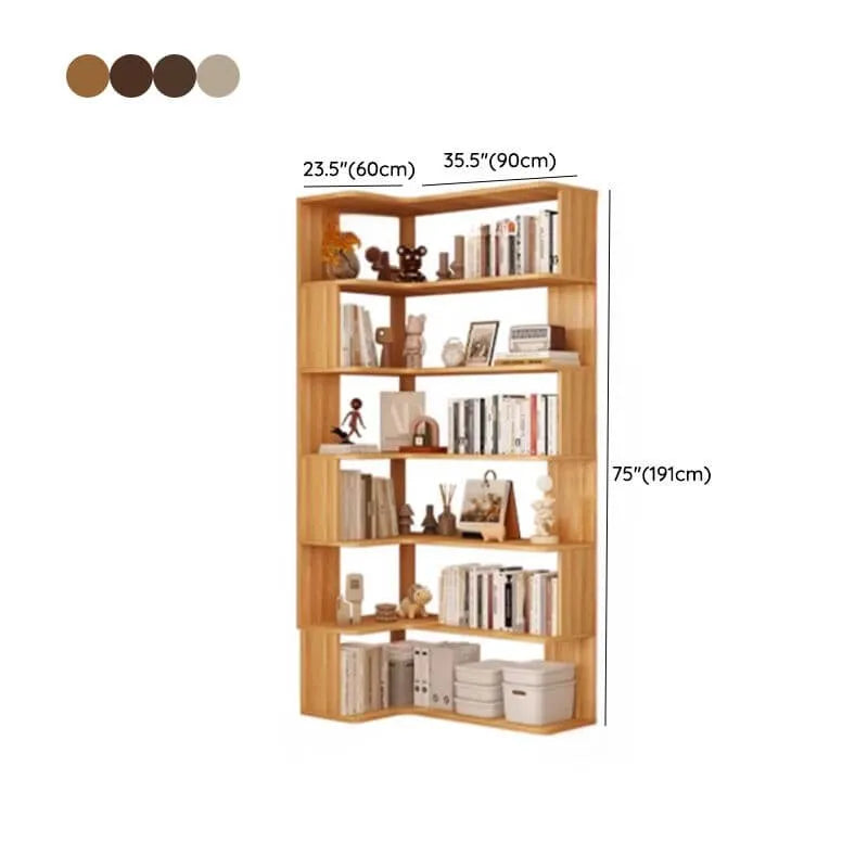 Modern Wood Corner Bookcase with Open Back & Adjustable Shelves Dimensions