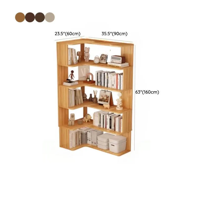 Modern Wood Corner Bookcase with Open Back & Adjustable Shelves Dimensions
