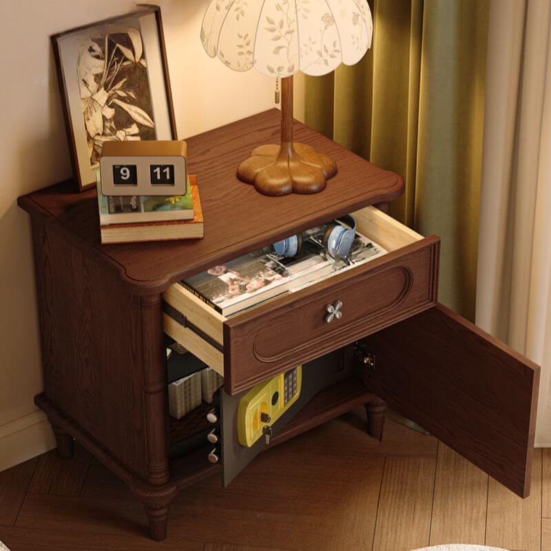 Modern Wood Drawer Storage Nightstand in Nut/Brown Finish