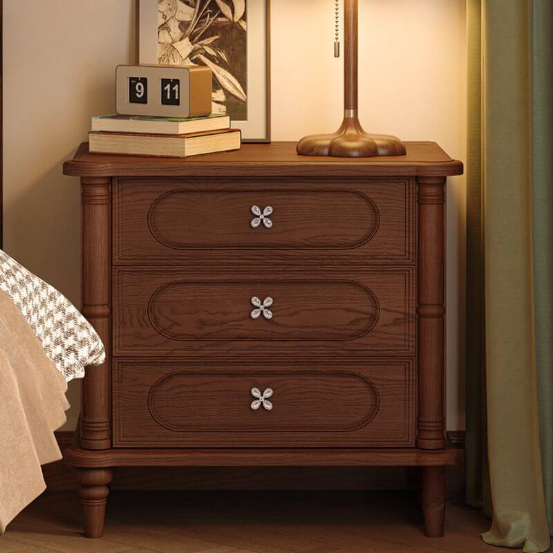 Modern Wood Drawer Storage Nightstand in Nut/Brown Finish Main Product Image メイン画像