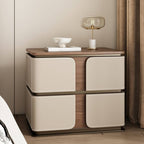 Modern Wood Drawer Storage Nightstand with Leather-Textured Panels
