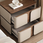 Modern Wood Drawer Storage Nightstand with Leather-Textured Panels