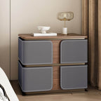 Modern Wood Drawer Storage Nightstand with Leather-Textured Panels