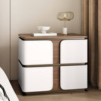 Modern Wood Drawer Storage Nightstand with Leather-Textured Panels
