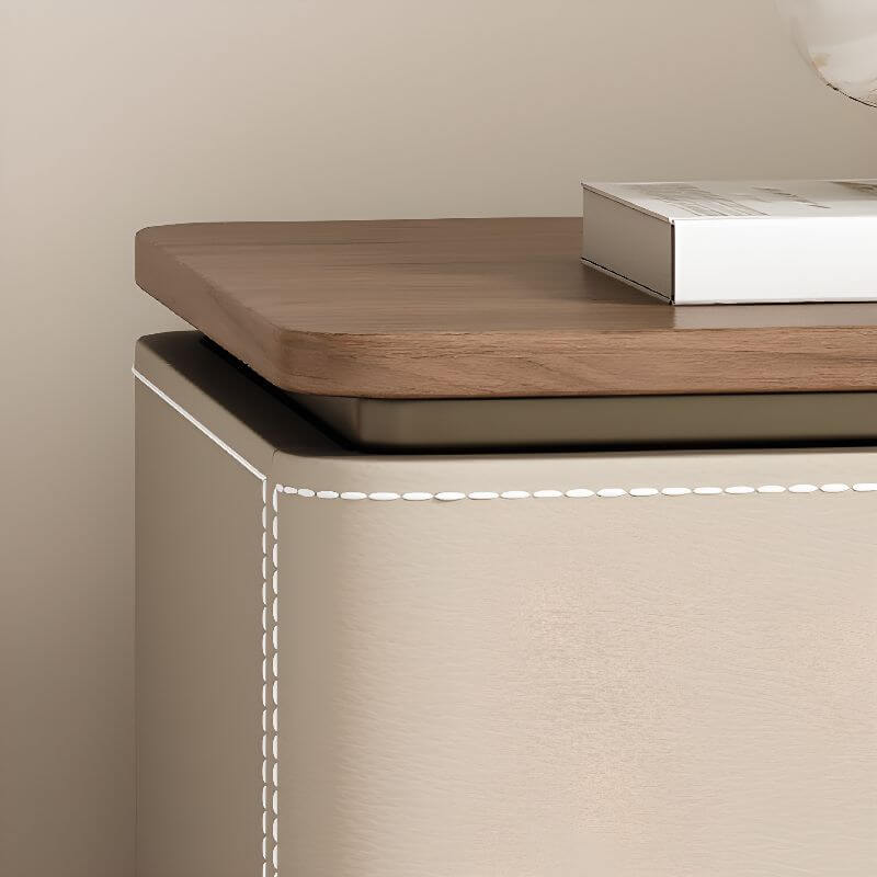 Modern Wood Drawer Storage Nightstand with Leather-Textured Panels